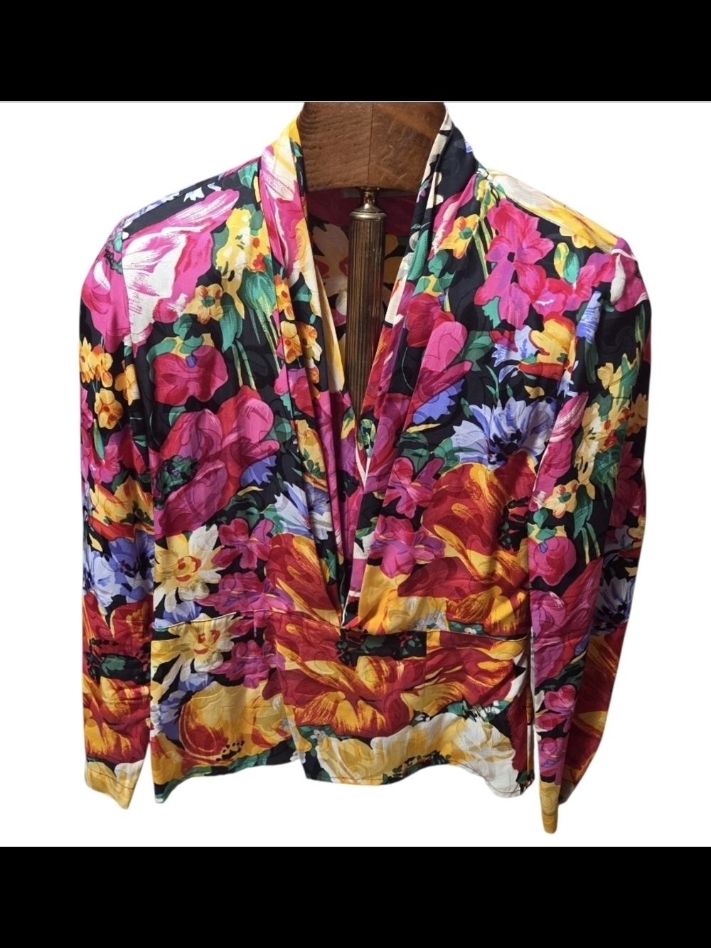 Vintage 80s Michelle Stuart Silk Tropical Floral Blouse Shirt Size 6